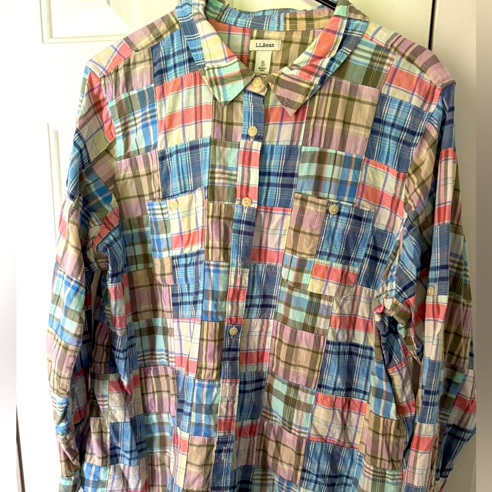 BUNDLEof 2 L.L. Bean Madras Plaid button front Shirts